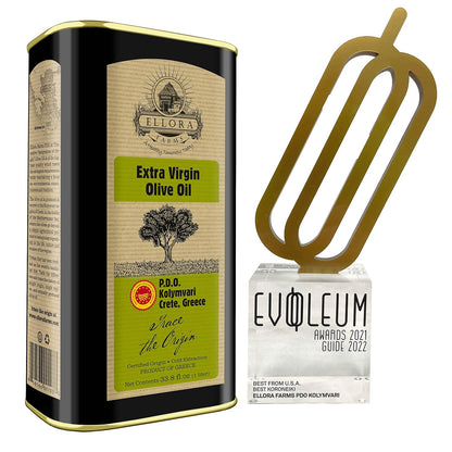 Ellora Farms Olive Oil Extra Virgin, Traceable & Certified PDO Polyphenol Rich Extra Virgin Olive Oil Cold Pressed, Global Gold Awards, Kosher, Single Origin from Crete, Greece 33.8 Fl oz, Pack of 2