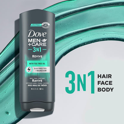 DOVE MEN + CARE Post-Workout Body Wash 3N1 Revive 4 Count For Men With Tea Tree Oil, 18 oz