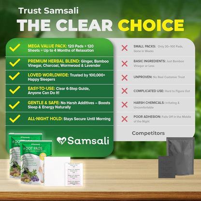 Samsali Ginger Foot Pads for Pain Relief: 120-Pack Natural Bamboo Vinegar Bamboo Charcoal Wormwood Lavender Ingredients Foot Patches - Comfort for Stress Relief - Ideal for Adults Elderly Sleep