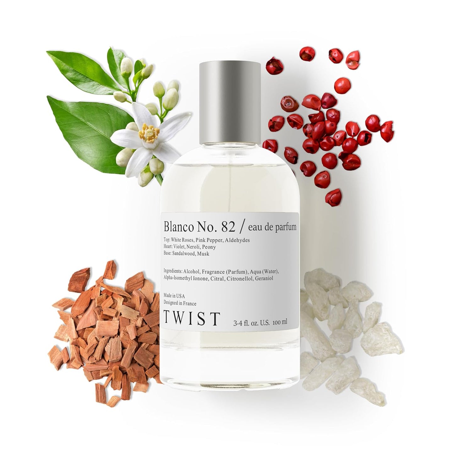 Twist Blanco No. 82 - Eau De Parfum Inspired by Byrdo Blanche, Long-Lasting Perfume For Women, Paraben Free, Vegan, Clean Ingredients, Fragrance - Spray 100 ml (3.4 fl. oz.)