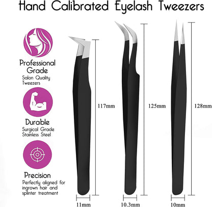 SIVOTE Lash Tweezers for Eyelash Extensions for Volume, Isolation & Classic Lashes, 3 Pack, Black