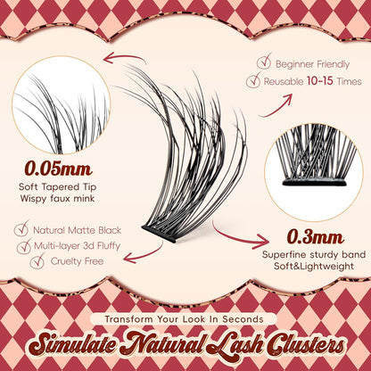 Lash Clusters 0.05mm PBT Fiber Eyelash Clusters, 0.3mm Superfine Soft Band C Curl Diy Lash Extension, 160pcs 8-16mm Individual Lashes Clusters Like Eyelash Extensions (40D-C-8-16Mix)