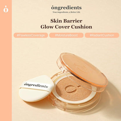 Skin Barrier Glow Cover Cushion, All-day Coverage, Glow Finish, Lightweight, Skincare-Like Texture, Non-cakey Makeup, Korean Cushion Foundation (#34W Sunset, 0.15 oz)