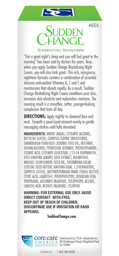 Sudden Change Revitalizing Night Cream - Face Lotion For Deep Wrinkles - Clinically Proven & Recommended By Professionals - Collagen & Elastin Booster - Reduce Fine Lines & Wrinkles In 2 Weeks, 2 Oz