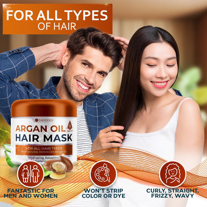 Moroccan Argan Oil Mask - Deep Conditioning Moisturizer for Dry, Extremely Damaged Hair - Hydrating Repair Treatment for Split Ends - With Collagen and Keratin for Curly, Frizzy and Color Treated Hair