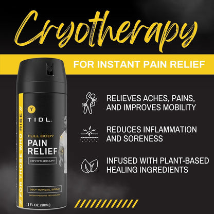 TIDL Cryotherapy Pain Relief Spray, 3 Oz (Pack of 2) Targeted Neck Pain, Joint & Muscle Pain Relief with Organic, Plant-Based Menthol, Instant Cooling for Arthritis, Back & Knee Pain