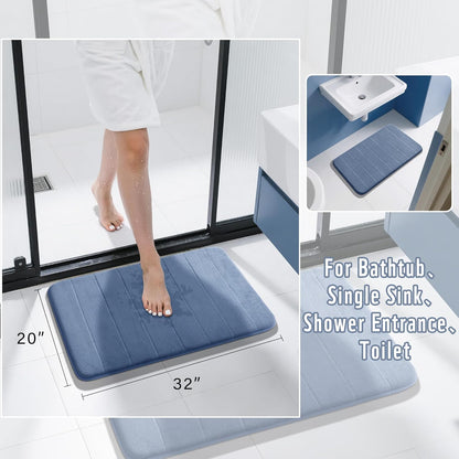 Yimobra Memory Foam Bath Mat, Super Soft Absorbent Bathroom Rug Non Slip 31.5x20 Inch, Quick Dry, Machine Washable Floor Carpet for Tub Shower, Home Decor Accessories, Denim Blue
