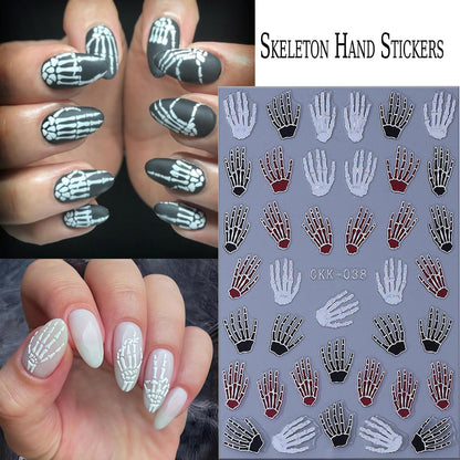 6 Sheets Halloween Nail Art Stickers 3D Self -Adhesive Bloods Hand Skeleton Nail Decals Holographic Blood Knives Nail Stickers Halloween Nail Decoration for Women Manicure Supplies