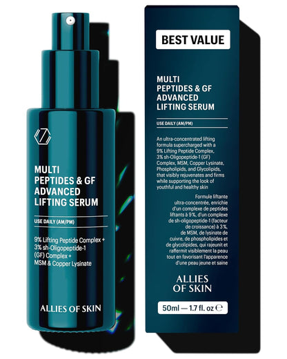 Allies of Skin Jumbo Size Multi Peptides & Growth Factor Collagen Boosting Face Serum | Skin Tightening Anti-Aging Complex with 9% Peptides| Firms Sagging Skin & Visibly Reduces Wrinkles (1.7 oz)