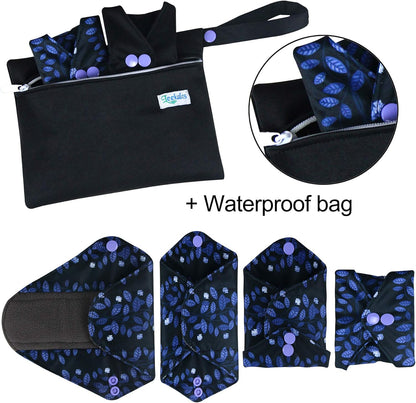 Leekalos Reusable Bamboo Cloth Pads | Light Incontinence Pads - Pack of 6, 1 Small Wet Bag