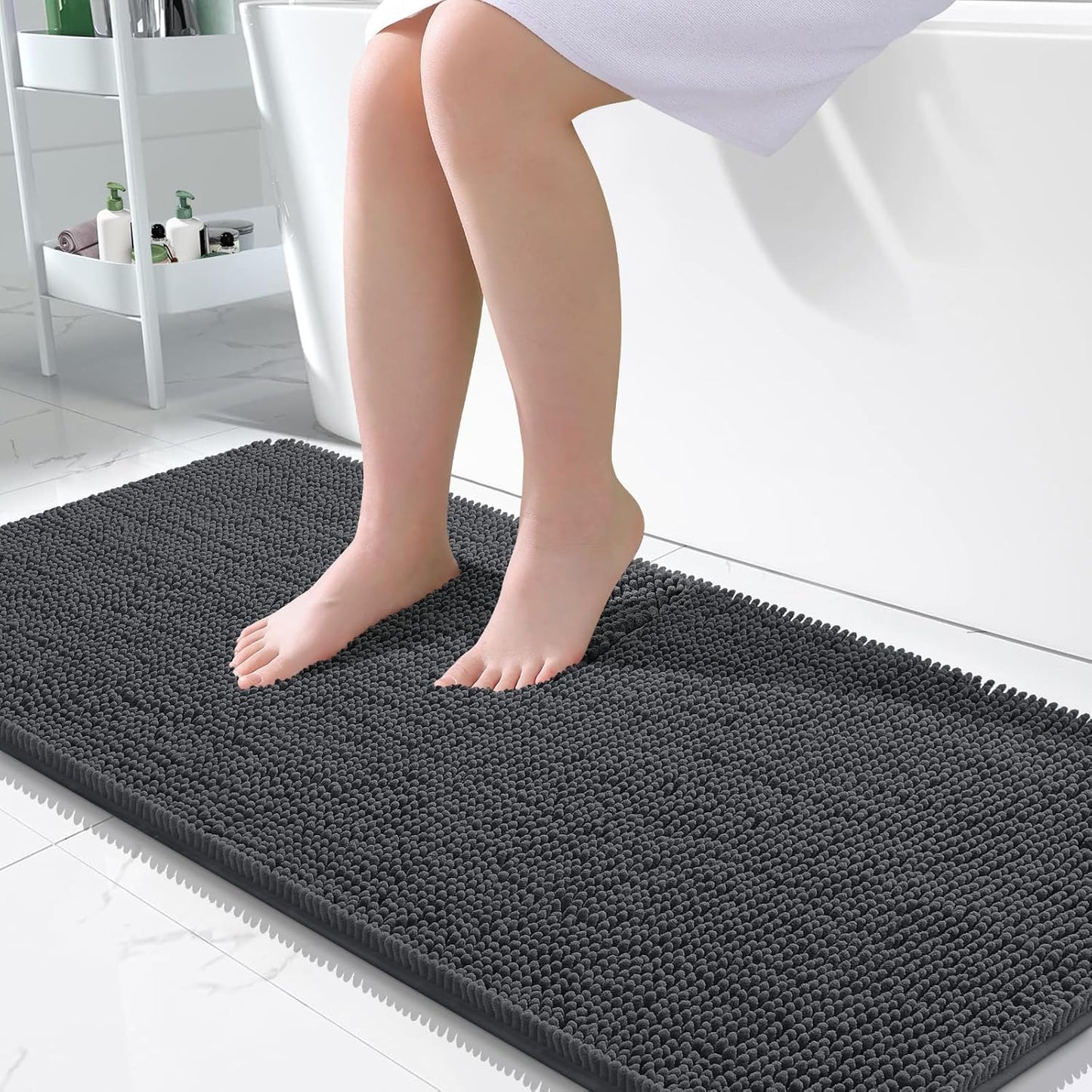 OLANLY Bathroom Rugs 50x30, Extra Soft Absorbent Chenille Bath Rugs, Rubber Backing Quick Dry, Machine Washable Bath Mats for Bathroom Floor, Tub and Shower, Home Decor Accessories, Dark Grey