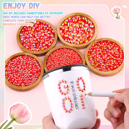 30000Pcs Resin Red AB Rhinestones for Bedazzling Crafting with b7000 Jewelry Glue, Bulk Flatback Gems Bedazzler Kit for Crafts Clothes Shoes Fabric Nail Diamond Art, Assorted Size 2/3/4/5/6mm
