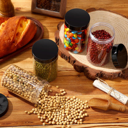 SATINIOR 24 Pieces Empty Clear Plastic Jars with Lids Round Storage Containers Wide Mouth for Beauty Product Cosmetic Cream Lotion Liquid Butter Craft and Food(Black Lid,12 oz)