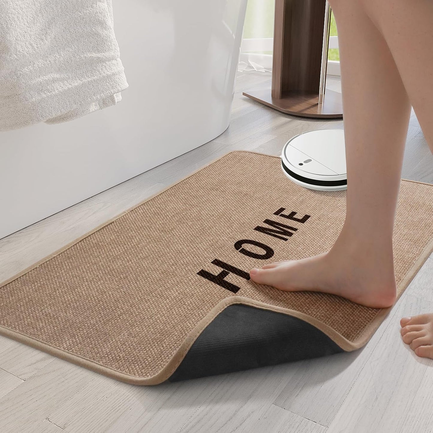 Brown Bath Mat Bathroom Rugs, Ultra Thin Bath Mats Fit Under Door Bathroom Floor, Super Absorbent Quick Dry Machine Washable Bath Rug Shower Mat, Non Slip Rubber Backing, 24" x 35"