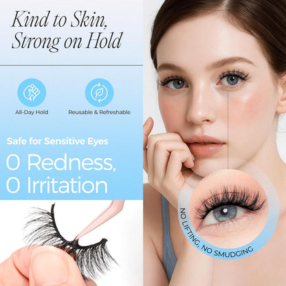 LASHVIEW Self Adhesive Eyelashes 5 Pairs Cat Eye Wispy Self-adhesive False Lashes Reusable Natural Look Press On Lashes No Glue Need Eyelashes with Replacement Adhesive Strips (CV131)