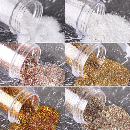 6 Colors Nail Glitter Set, White Gold Sugar Nail Glitter Candy Coat Powder, Sparkle Winter Sweater Design Manicure Decor