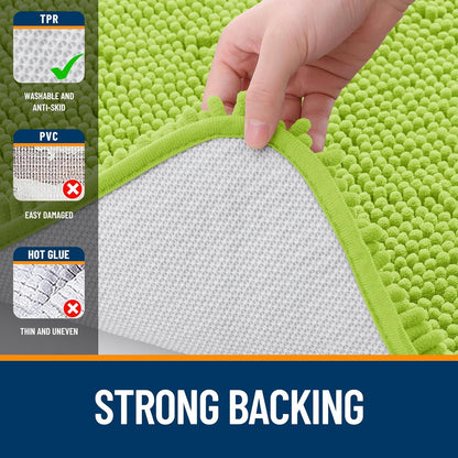 OLANLY Bathroom Rugs 30x20, Extra Soft Absorbent Chenille Bath Rugs, Rubber Backing Quick Dry, Machine Washable Bath Mats for Bathroom Floor, Tub and Shower, Home Decor Accessories, Bright Green