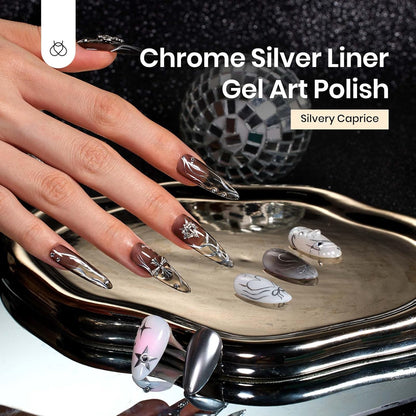 Beetles Metallic Silver Liner Gel Nail Art 7ml French Tip Gel Nail Polish 3D Mirror Chrome Effect Metal Painted Pens for Thin French Swirl Line Nail Art Polish Soak off Uv Lamp Manicure Salon