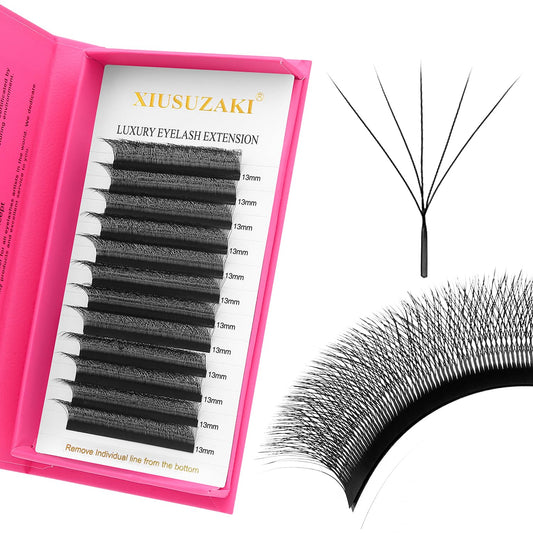W Lash Extensions Supplies 5D Eyelash Extensions W Shape 0.07mm Thickness D Curl 15mm Premade Fans Easy Fan Lashes Volume Matte Black 12 Rows Crisscross Eye Lashes(W-5D-0.07-D,15mm)