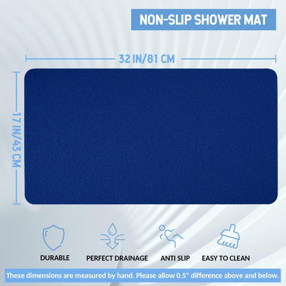 Non-Slip Bathtub Mat, Anti Slip Shower Mat, Fast Drying Bathtub Mats, Foot Scrubber Mat, Anti Slip Mat for Tub, Floor, Bathroom, Kitchen, Home, Hotel (Navy Blue 32"×17")