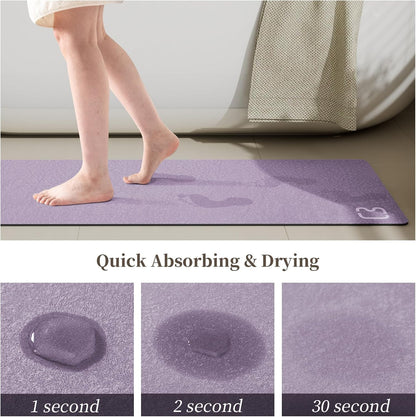 Diatomaceous Earth Bath Mat 17" x 59" Extra Long Bathroom Mat Large Fast Dry Super Absorbent Non-Slip Rubber Backed Shower Mat Bath Rugs Mats for Bathroom Floor, Tub, Shower, Sink, Lavender