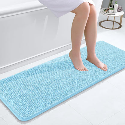 OLANLY Bathroom Rugs 47x17, Extra Soft Absorbent Chenille Bath Rugs, Rubber Backing Quick Dry, Machine Washable Bath Mats for Bathroom Floor, Tub and Shower, Home Decor Accessories, Sky Blue