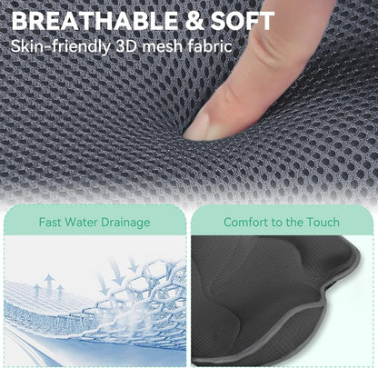 Bath Pillows for Tub - Luxury Bathtub Pillow Neck, Head, Back Support, Soft 4D Mesh Fabric and Non-Slip Suction Cups & Quick Dry, Comfort Fits All Tubs, Relaxation Spa Gift, Grey