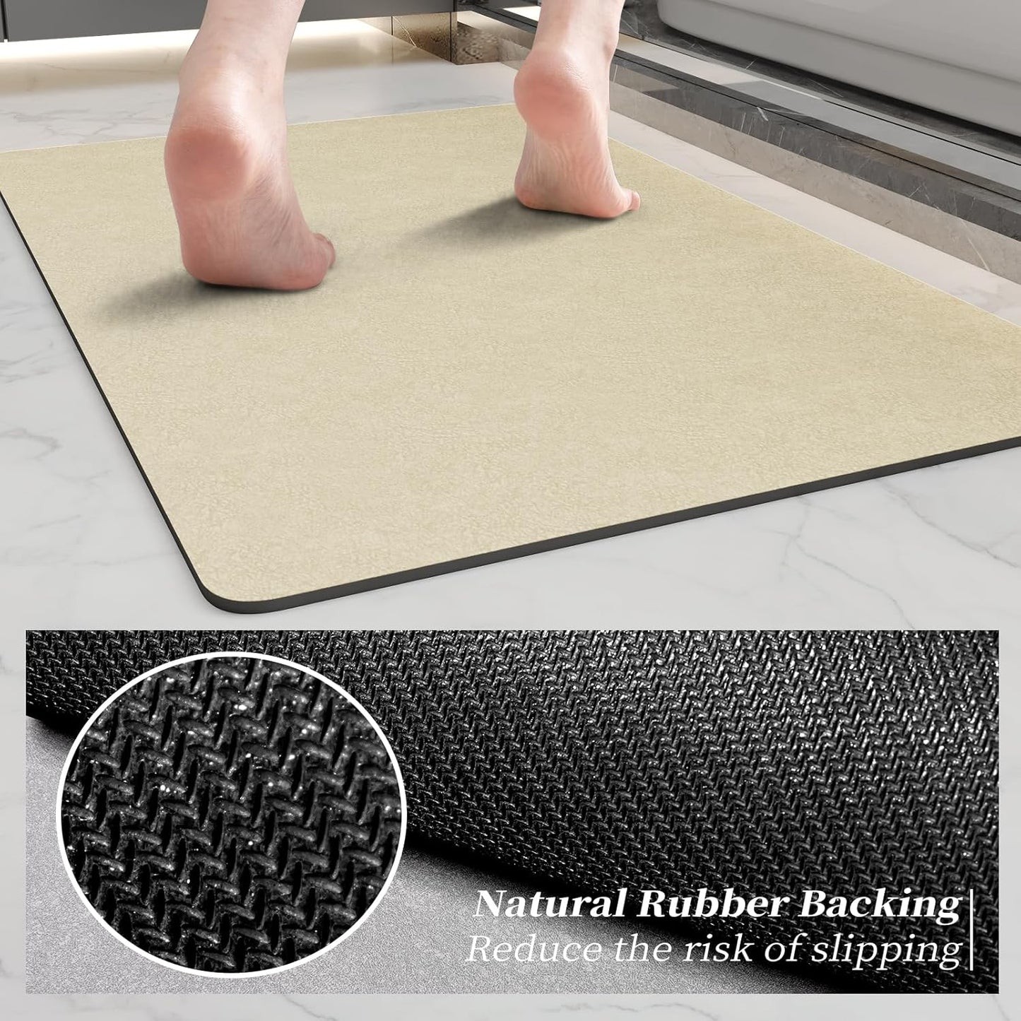Bathroom Mat Rugs 47x17, Long Diatomaceous Earth Bath Mat Large Quick Dry Bath Mat Non Slip Rubber Backed Super Absorbent Shower Mat, Thin Bathroom Runner Rugs Floor Mat Fit Under Door, Beige