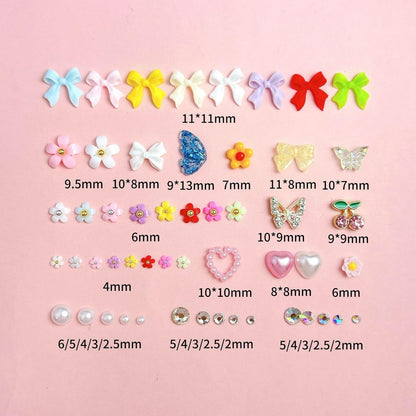 3D Colorful Flower Nail Charms, Flatback Pearl Bow Nail Charms and Gems, Alloy Cherry Butterfly Charms for Nails Design, Gold Caviar Beads Nail Rhinestones Manicure Charms for Practical DIY Tools