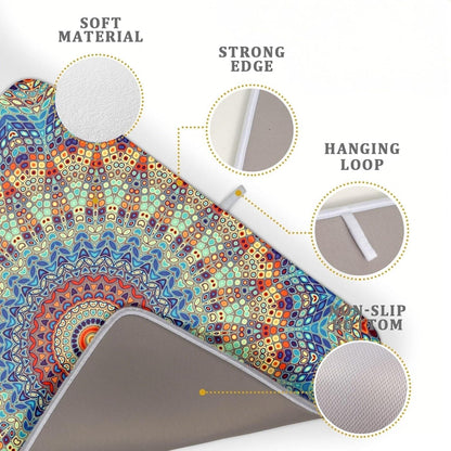Bohemian Mandala Dish Drying Mat for Kitchen Counter Boho Microfiber Dish Drying Mats 18 x 24 Inch with High Absorbent Reversible Microfiber Dish Drying Pad Rack Mat for Coffee Bar