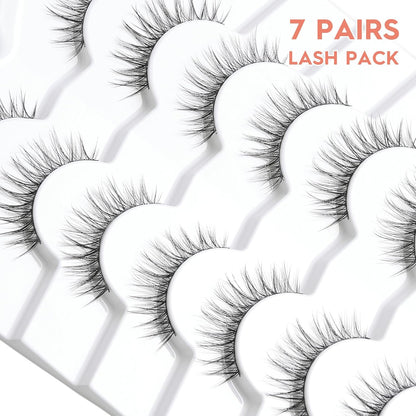 False Eyelashes Natural Look Wispy Lashes 10mm Short Lash C Curl 0.1MM Thin Band Lashes Pack Siligli Fake Eyelash 7 Pair