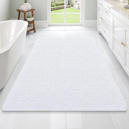 OLANLY Bathroom Rugs 70x46, Extra Soft Absorbent Chenille Bath Rugs, Rubber Backing Quick Dry, Machine Washable Bath Mats for Bathroom Floor, Tub and Shower, Home Decor Accessories, White
