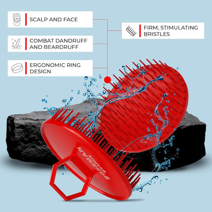 Bossman Scalp Massager & Shampoo Brush (3-inch, Red) – Head Scrubber, Beard Exfoliator & Dandruff Control for Hair & with Firm Bristles