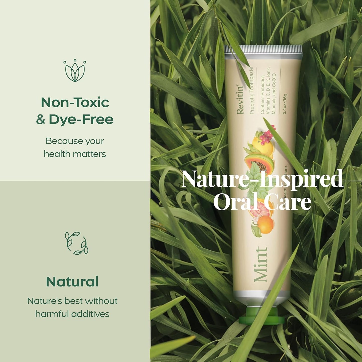 Revitin Toothpaste | Fluoride-Free Prebiotic Mint Tooth Gel | No SLS, Gluten Free, Dye Free, GMO Free, No Sweeteners | Non-Toxic, Kid Approved, Pack of 3