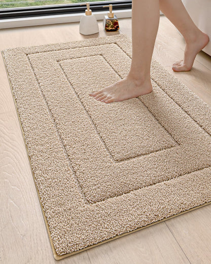 DEXI Bathroom Rug 43x24, Non Slip Washable Bath Mat for Shower Floor, Extra Large Absorbent Soft Bathmat with Rubber Backing, Quick Dry Microfiber Carpet, Beige