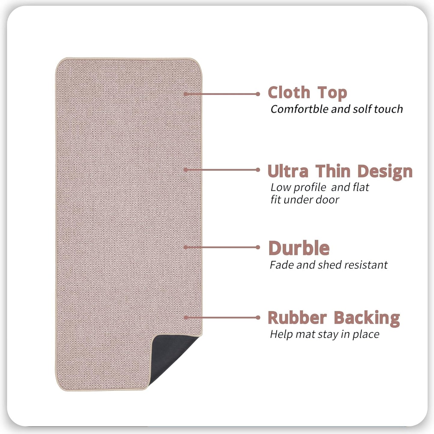Bath Mat,Ultra Thin Bathroom Runner Rugs,Large Bath Mats for Bathroom,Quick Dry,Non-Slip,Machine Washable,Low Pile,Bath Rug,Shower Outside,Sink,Home Decor Accessories.Beige,1'5"x4'11"（17x59inch）