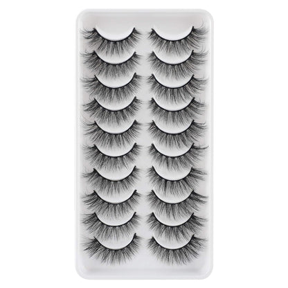 JIMIRE Fake Eyelashes Natural Look Fluffy Wispy False Lashes Cat-Eye Lashes with Thin Band Lightweight Fake Lashes 10 Pairs Pack