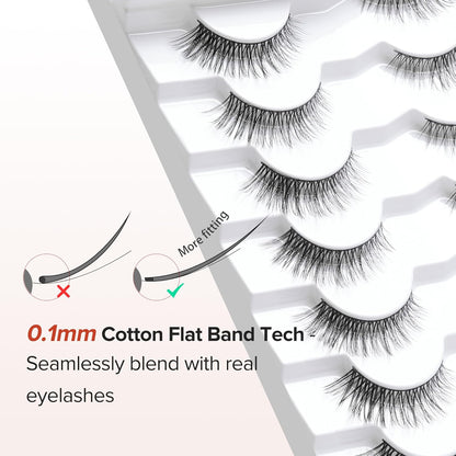 Wispy Cat Eye Lashes False Eyelashes Natural 10mm Short Lash Pack Soft Strip Eyelash 3D Volume C Curl Natural Eyelashes 7 Pair Siligli Lashes