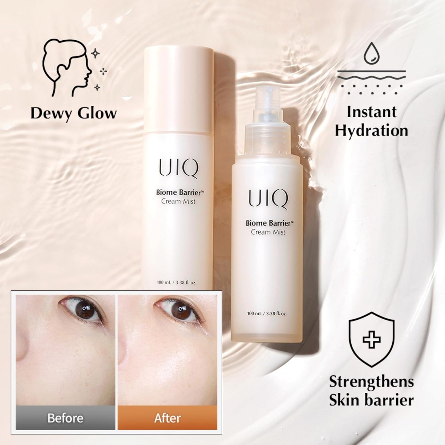 UIQ Biome Barrier Cream Mist - Facial Barrier Mist for Hydration & Skin Barrier Repair, Microbiome-Based Korean Skin Care, 3.38 fl oz