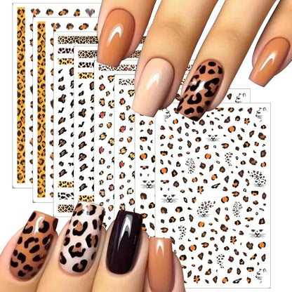 8Sheets Leopard Nail Stickers for Nail Art,3D Self-Adhesive Nail Decals Holographic Leopard Snake Tiger Nail Sticker Colorful Leopard Print Pattern Nail Design for Women Girls DIY Manicure Decoration