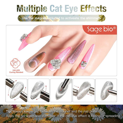 Cat Eye Gel Nail Polish, 15ml Magnetic Gel, High-Gloss Finish, Long-Lasting, DIY Manicure Kit with Magnet Stick, Stunning 3D Magnetic Effect, 02