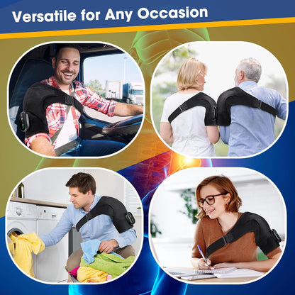 Cordless Heated Shoulder Wrap Massager, Rechargeable Electric Heating Pad for Shoulder Neck with 3 Heat & Vibration Modes, Men & Women (Black)