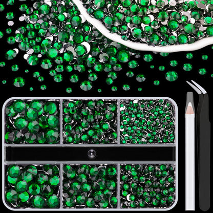 Resin Rhinestones for Crafting, 1 Box Dark Green Multi Sizes Flatback Bedazzling Crystals for Crafts Nail Art Deco, Non Hotfix Gems Charms for Tumbler Shoes Clothing Fabric Face Makeup