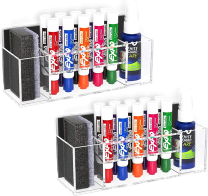 HBlife 2 Pcs Acrylic Magnetic Dry Erase Marker Holder for Whiteboard, Wall Mount 10 Slots Magnet Pen Pencil Holder for Fridge Refrigerator, Locker Organizer Accessories for Classroom Office, Clear