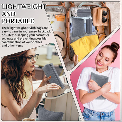 3 Pcs Makeup Bag Set for Women Corduroy Cosmetic Pouch Aesthetic Smile Travel Toiletry Bag Cute Purse Pouch Pencil Case Makeup Brushes Storage Organizer for Christmas(Gray,Solid Style)