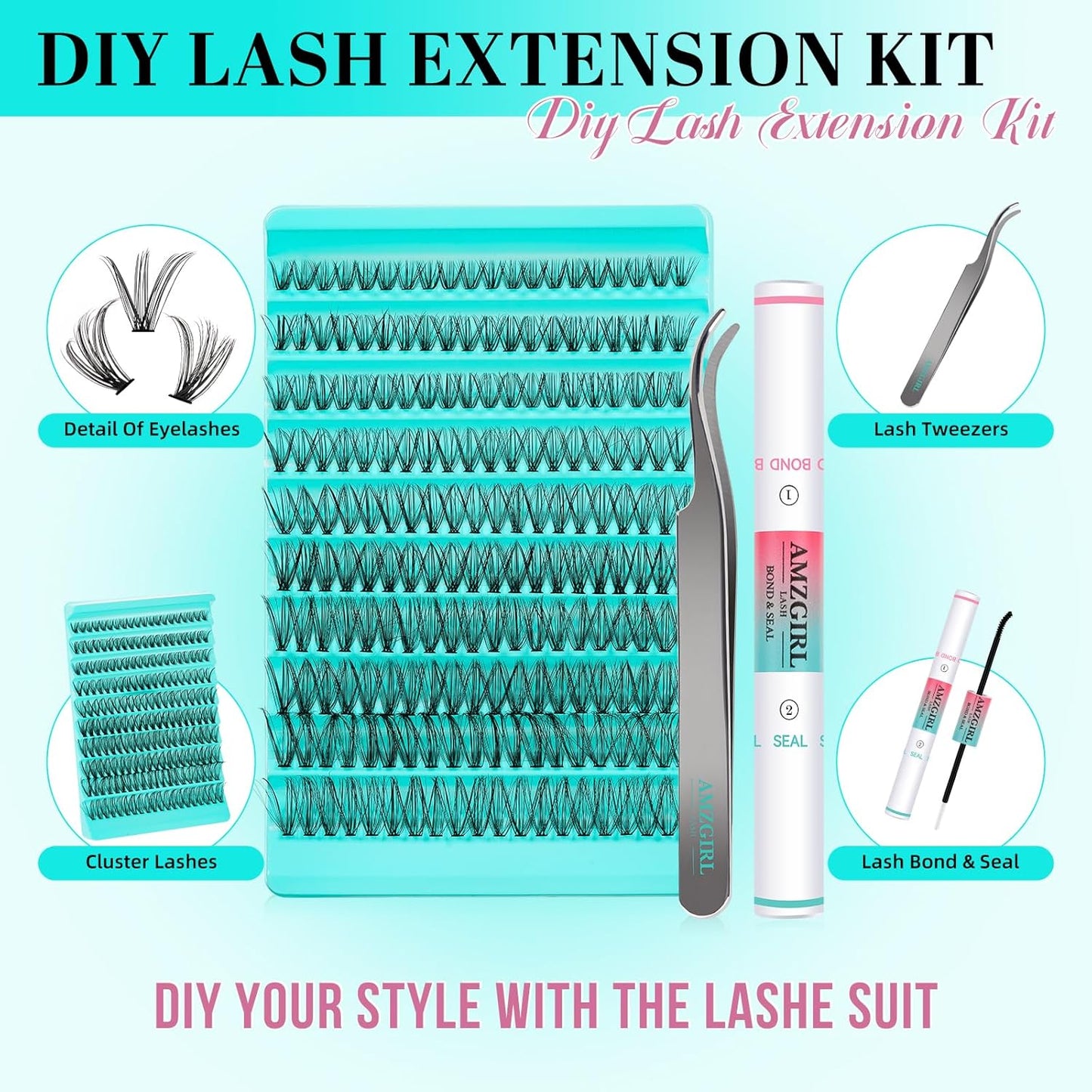 Lash Clusters Kit 200PCS 30D Eyelash Extension Kit D Curl Wispy Eyelash Clusters DIY Natural Individual Lashes Kits Lashes Extensions Kit with Lash Bond and Remover Eyelash Tweezer at Home（White Bond）