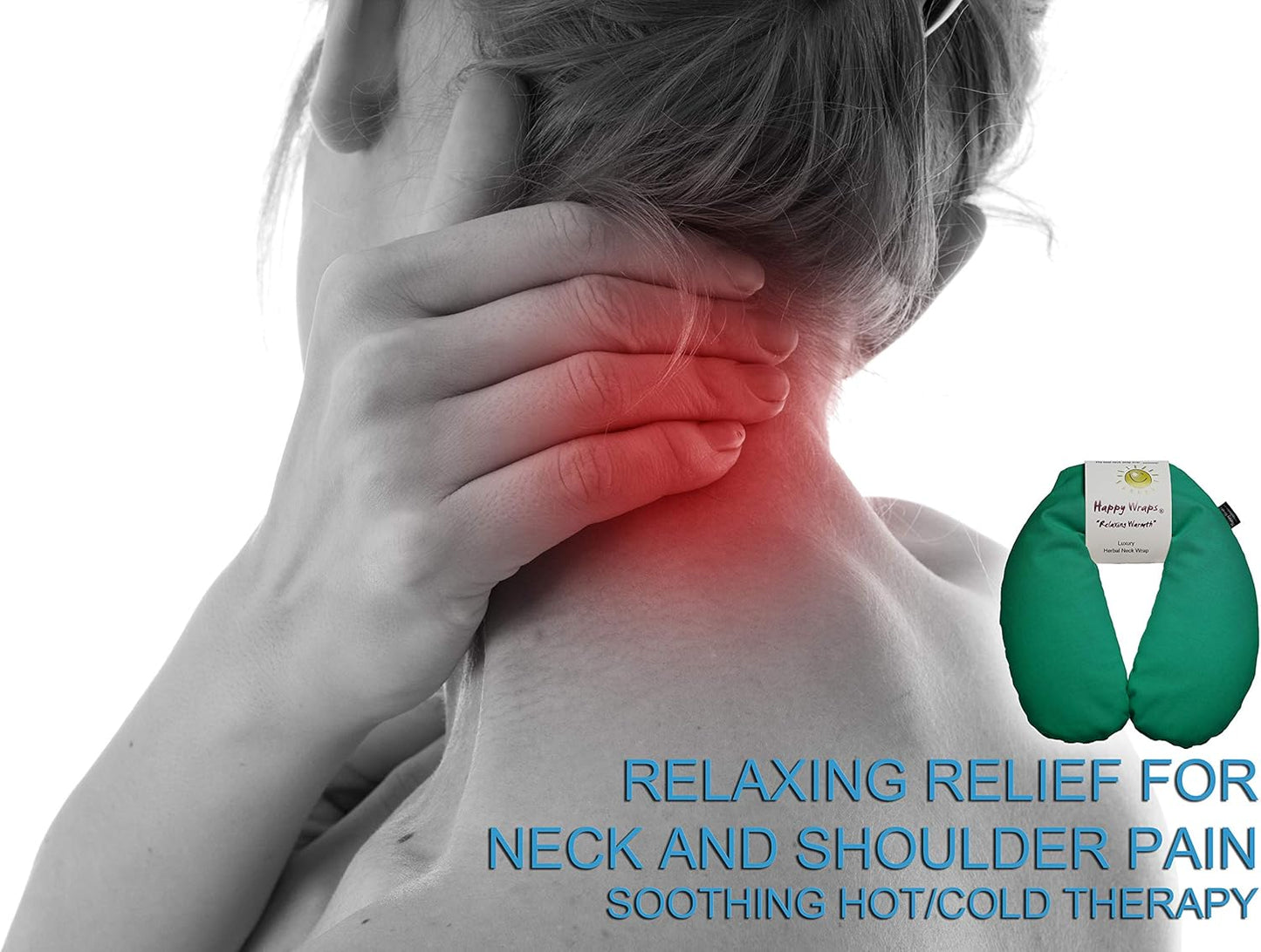 Microwavable Herbal Neck Wrap - Hot Cold Aromatherapy Neck Warming Pillow - Heating Pad for Migraines, Stress, Gifts for Women, Birthdays, Christmas and Free Sleep Mask - Green