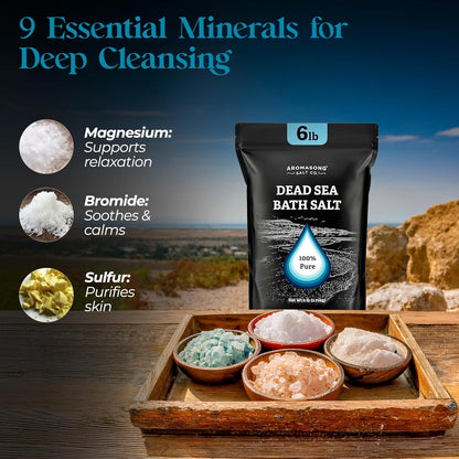 Aromasong Dead Sea Salt Bath Soak 6 Lbs. Bulk Pack – 100% Natural Dead Sea Salts for Soaking, Relaxation, and Detoxification of Skin, Dead Sea Salts for Bath to Rejuvenate and Refresh.