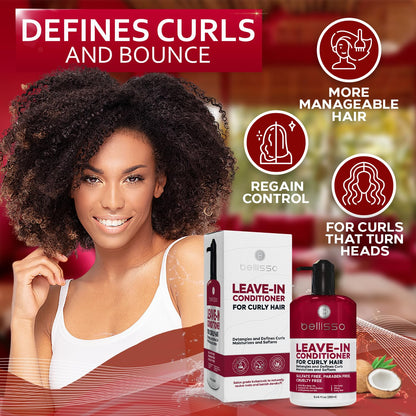 Leave in Conditioner for Curly Hair - Frizz Control for Women and Men - Restores Dry, Damaged and Wavy Hair - Detangler Cream and Sulfate Free Anti Static Moisturizer Treatment with Shea Butter