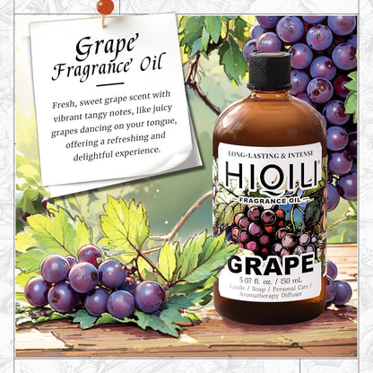 HIQILI Grape Fragrance Oil for Diffuser & Oil Burner, Fruity Scents for Making Candles, Hand Soap, Air Freshener, Long Lasting - 5.07 Fl Oz